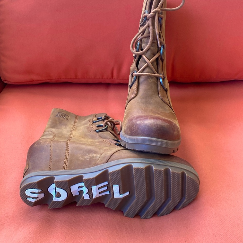 Sorel Brushed Leather Winter Wedge Boots